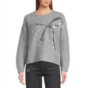 NEW ELAN sequin bow sweater in grey